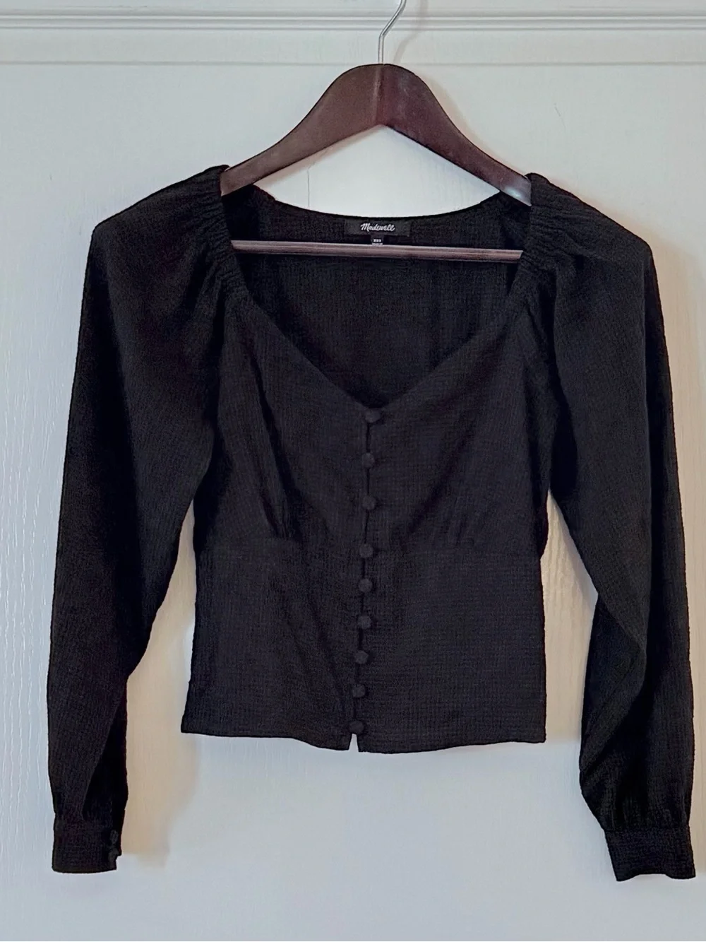 Madewell Black Puff-Sleeve Button-Front Blouse